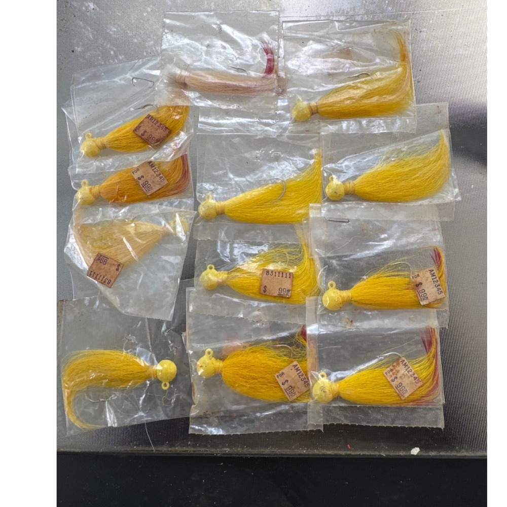 Vintage Bucktail Jig Fishing Lures Lot of 11 Yellow Saltwater Freshwater 0.4oz
